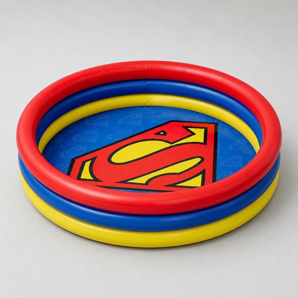 DC Comics Superman 3-Ring Inflatable Pool 47 Inch Diameter Red Blue Yellow NEW